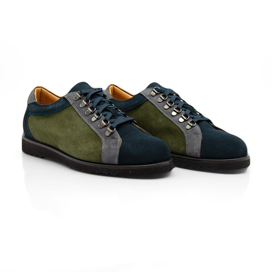Figini - Sneakers allacciate in camoscio blue e verde - Figini Milano
