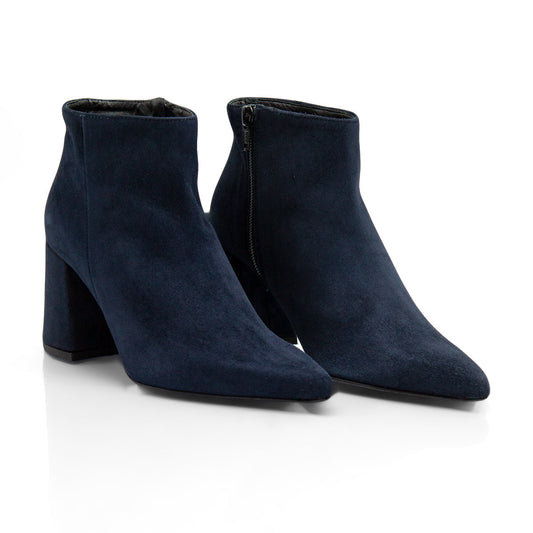 Figini - Stivaletti a punta con tacco 7cm in camoscio blu - Figini Milano