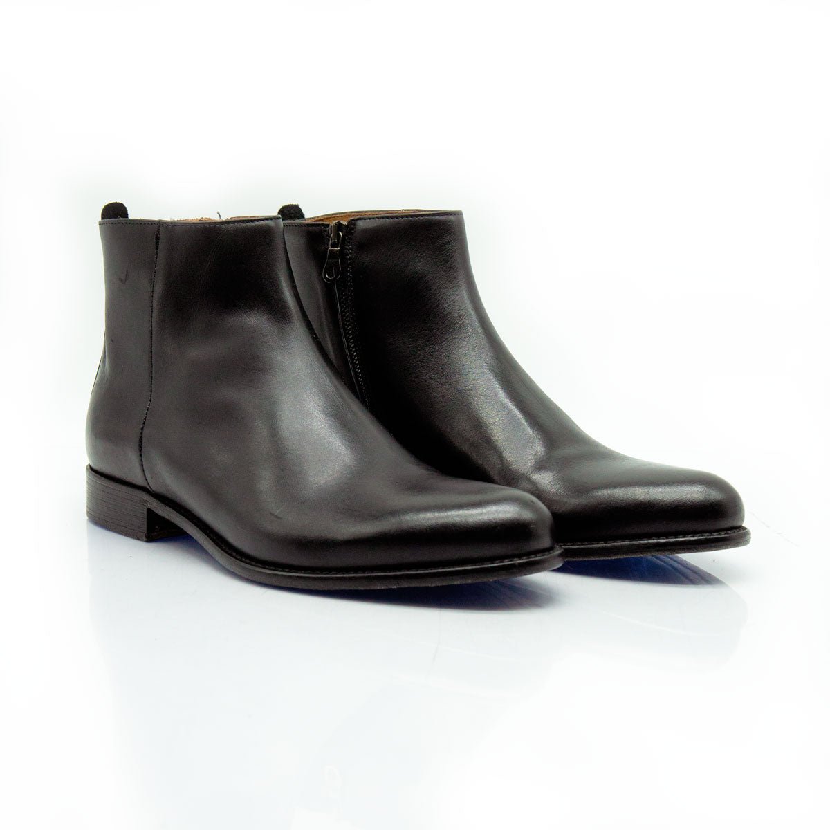 Figini - Stivaletti con cerniera e fondo cuoio in vitello nero - Figini Milano