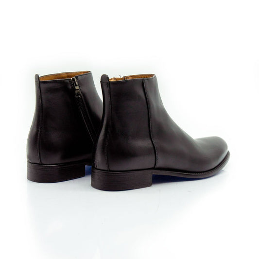 Figini - Stivaletti con cerniera e fondo cuoio in vitello nero - Figini Milano