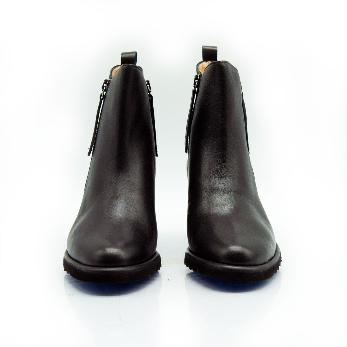 Figini - Stivaletti con doppia zip tacco 7 cm in vitello nero - Figini Milano