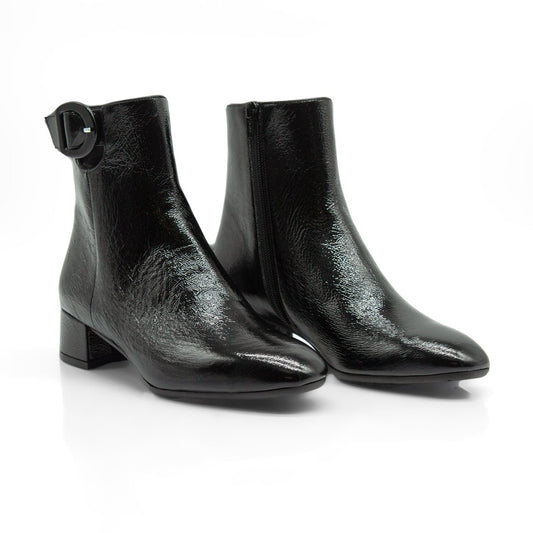 Figini - Stivaletti con fibbia e tacco 3 cm in vernice nero - Figini Milano