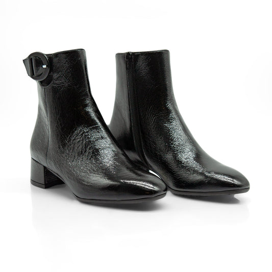 Figini - Stivaletti con fibbia e tacco 3 cm in vernice nero - Figini Milano
