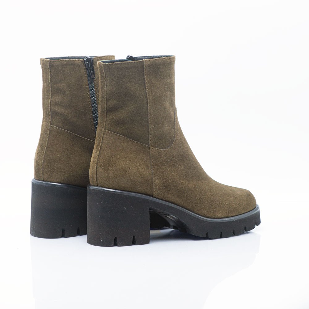 Figini - Stivaletti con tacco 6cm e fondo XL in camoscio verde oliva - Figini Milano