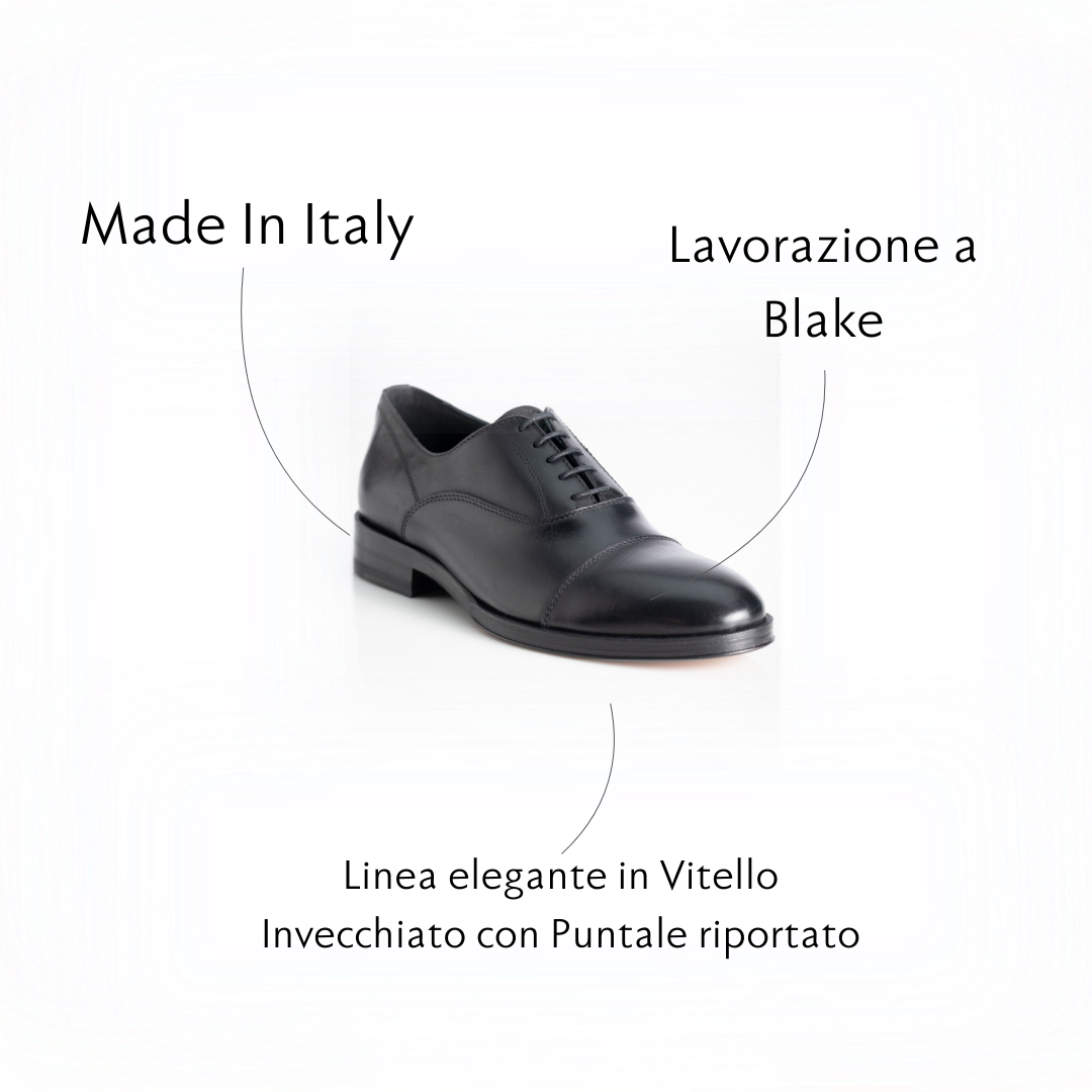 Figini - Black calf leather Oxford Brogue with Tan sole