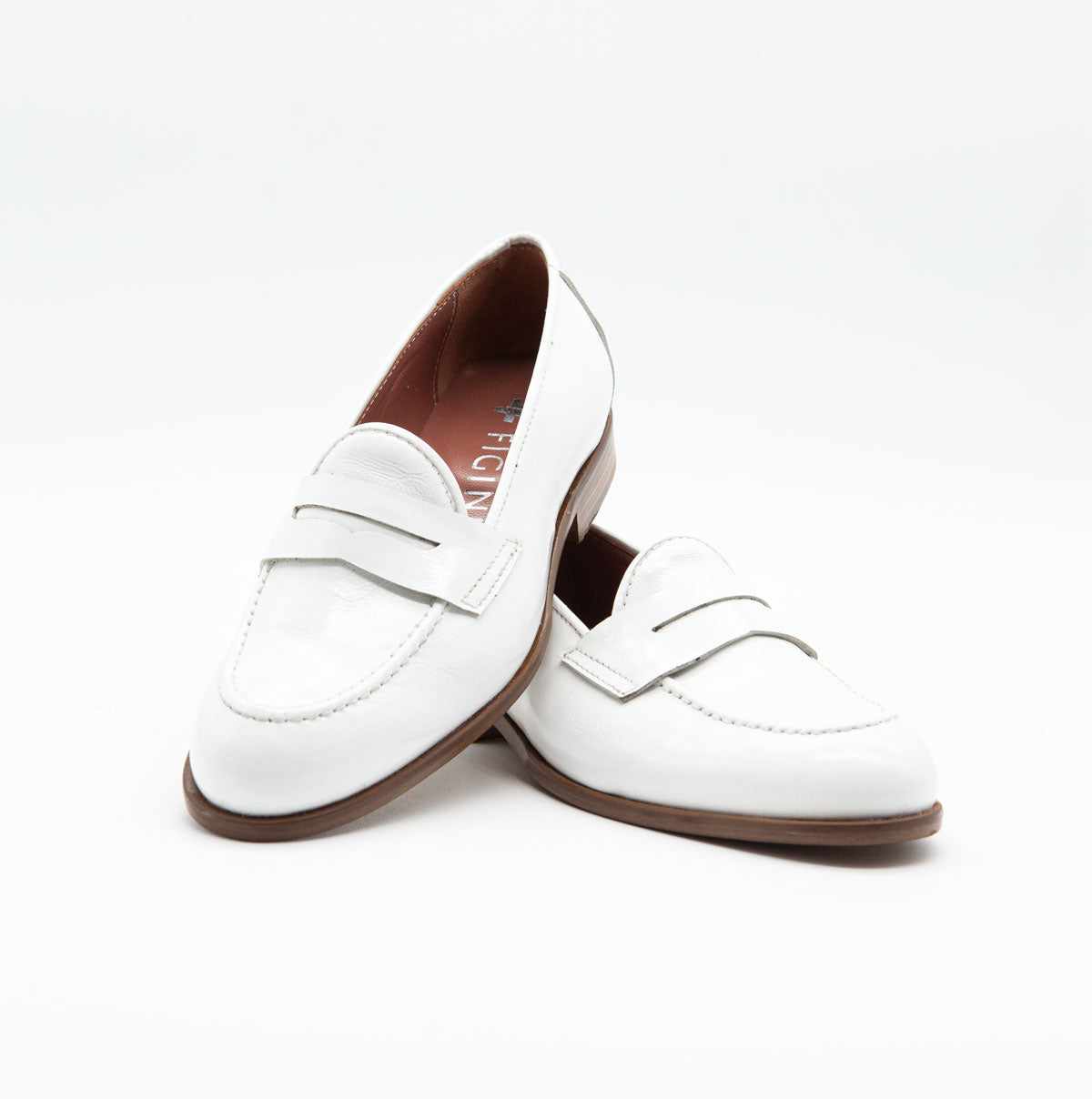 Figini - White Patent Tan Sole College Loafers