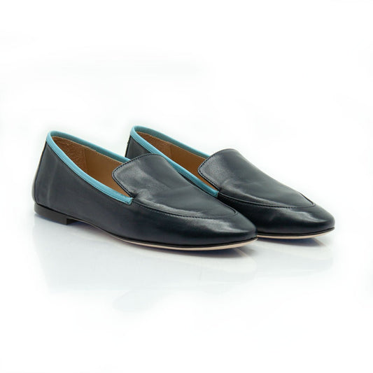 Mocassini Bicolori con Suola Cuoio in Nappa Blu e Cielo - Figini Milano