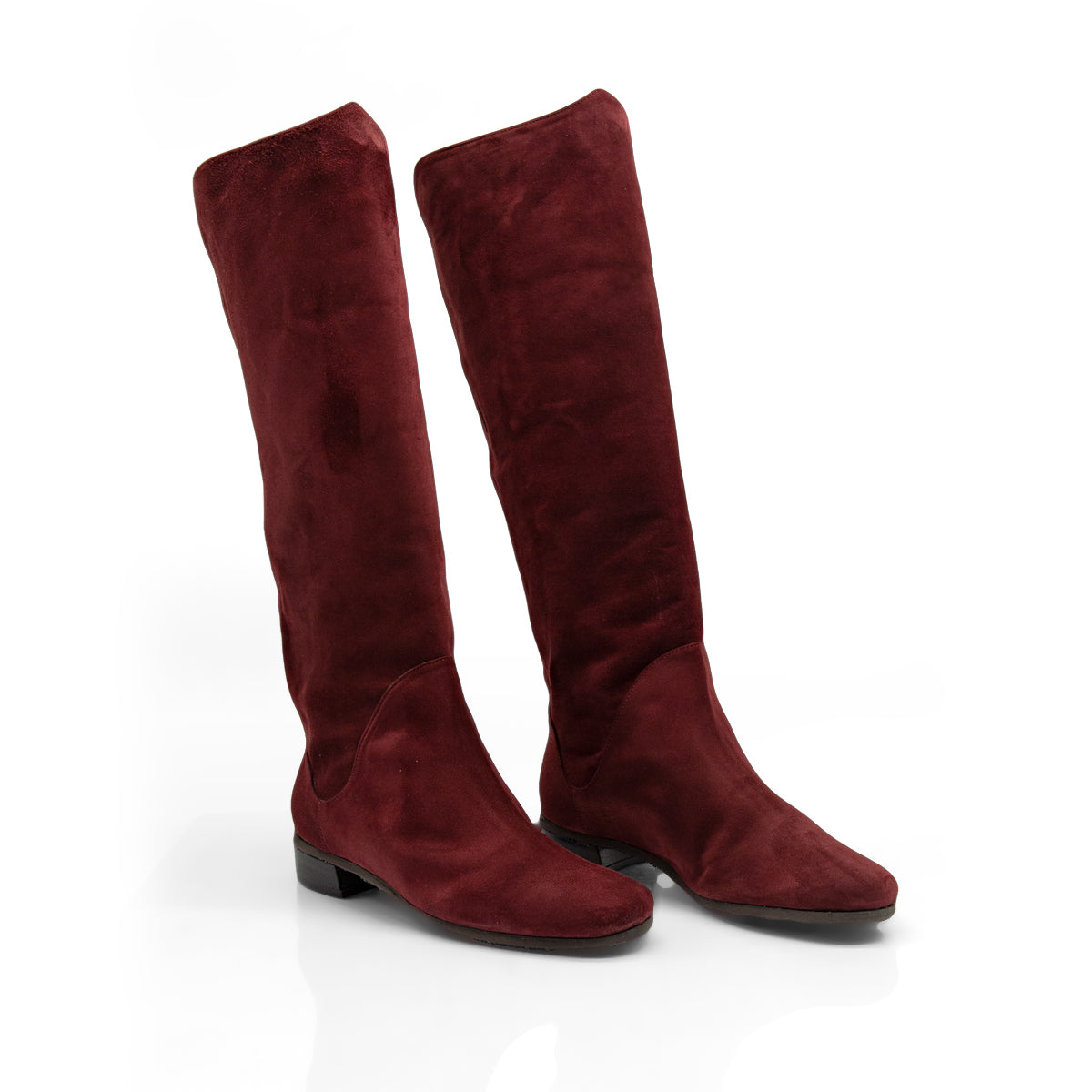 Figini - Stivali con elastico fiamma in camoscio bordeaux e dettagli testamoro - vista davanti
