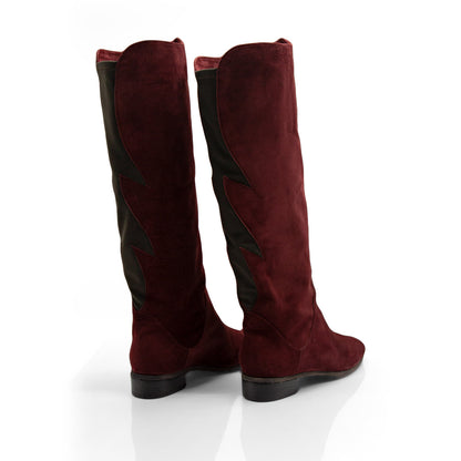 Figini - Stivali con elastico fiamma in camoscio bordeaux e dettagli testamoro - vista dietro
