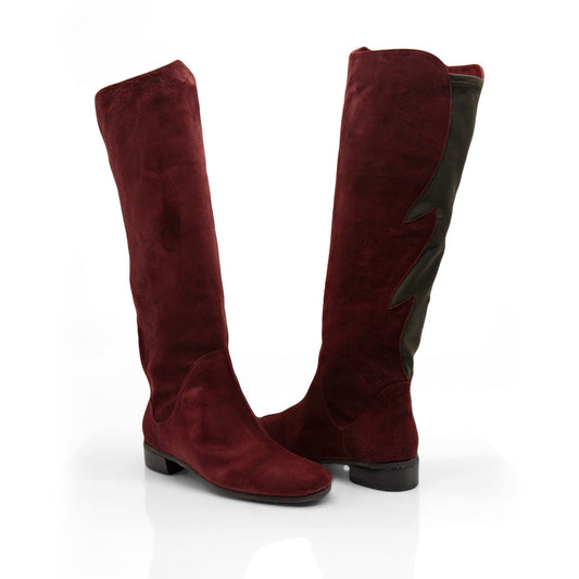 Figini - Stivali con elastico fiamma in camoscio bordeaux e dettagli testamoro - vista incrociati
