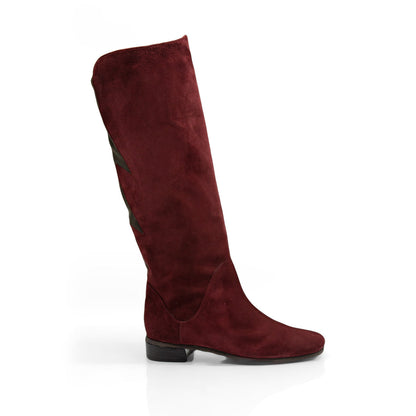 Figini - Stivali con elastico fiamma in camoscio bordeaux e dettagli testamoro - vista profilo