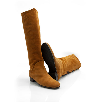 Figini - Stivali con elastico fiamma in camoscio cuoio e dettagli testamoro - vista suola
