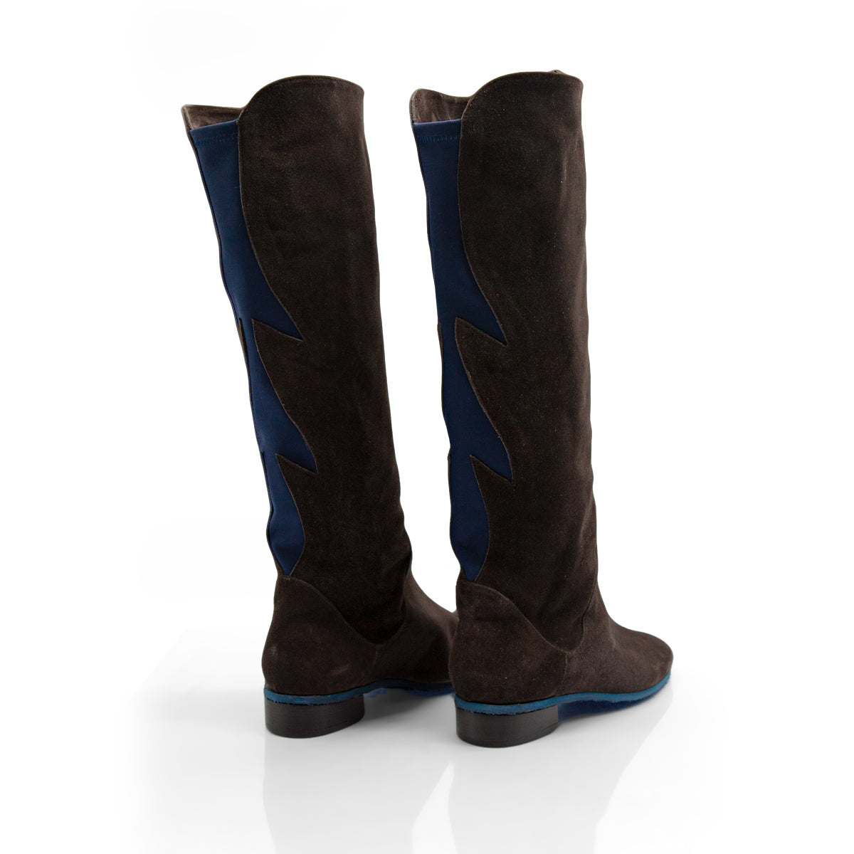 Figini - Stivali con elastico fiamma in camoscio testamoro e dettagli blu - vista dietro