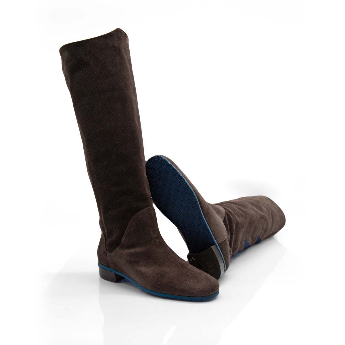 Figini - Stivali con elastico fiamma in camoscio testamoro e dettagli blu - vista suola