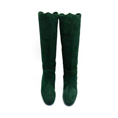 Figini - Stivali con elastico fiamma in camoscio verde e dettagli blu - vista sopra