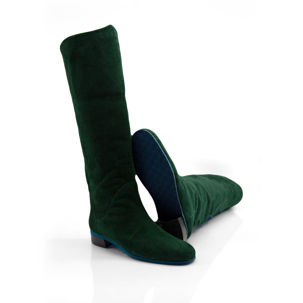 Figini - Stivali con elastico fiamma in camoscio verde e dettagli blu - vista suola