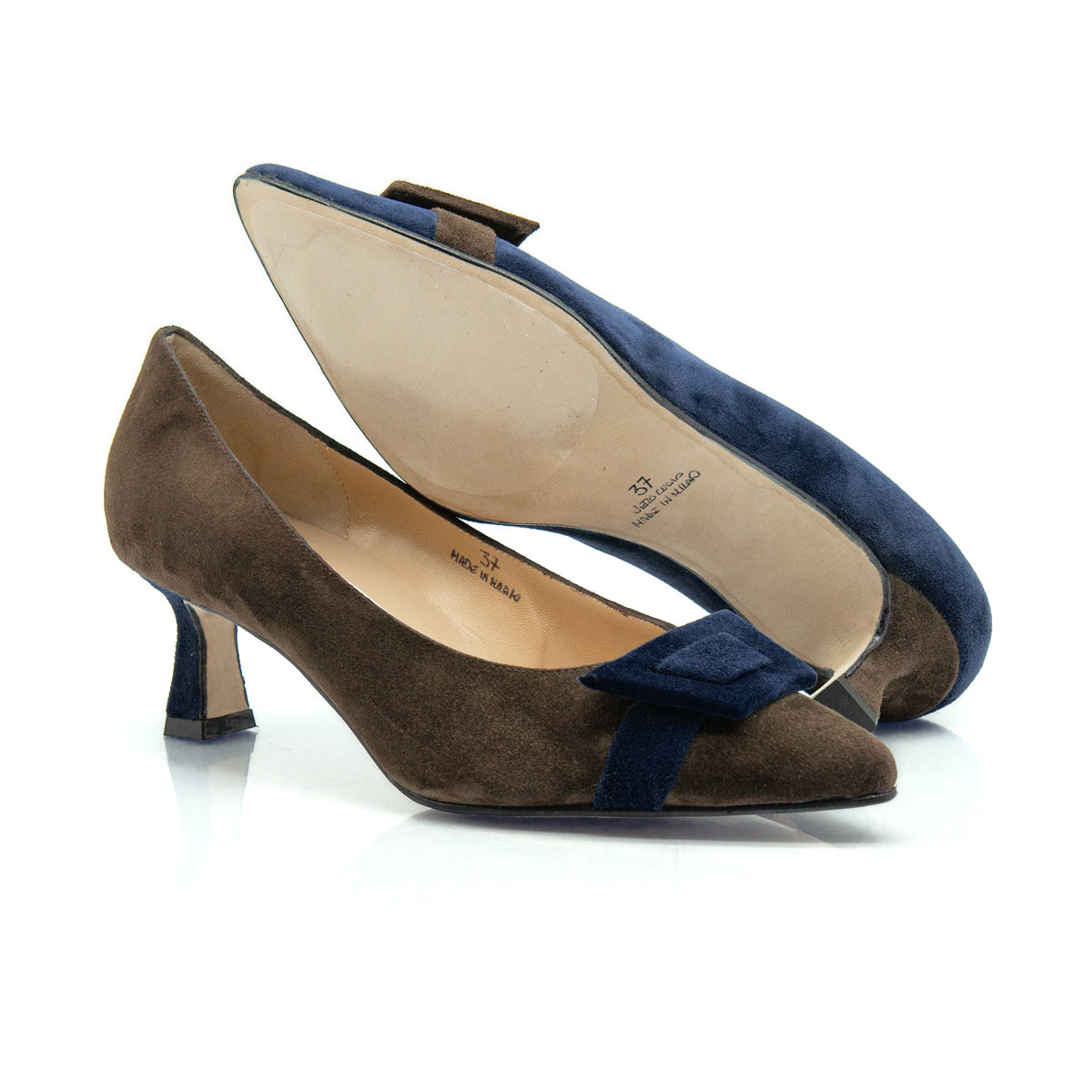 Décolleté asimmetriche Figini 21277 blu e testa di moro, suola
