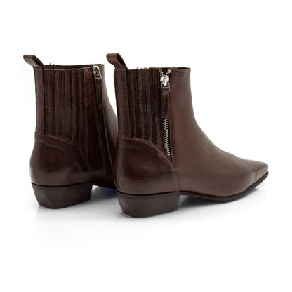 Figini - Tapered-toe ankle boots with twin zips in dark brown tumbled nappa leather