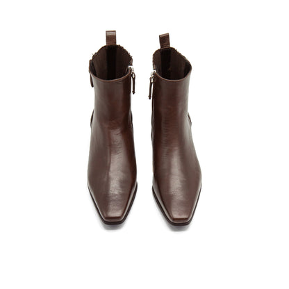 Figini - Tapered-toe ankle boots with twin zips in dark brown tumbled nappa leather