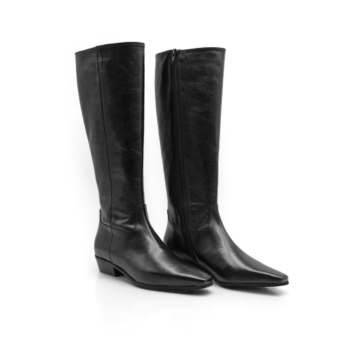Figini - Tapered-toe boots in black tumbled nappa leather with 3 cm heel