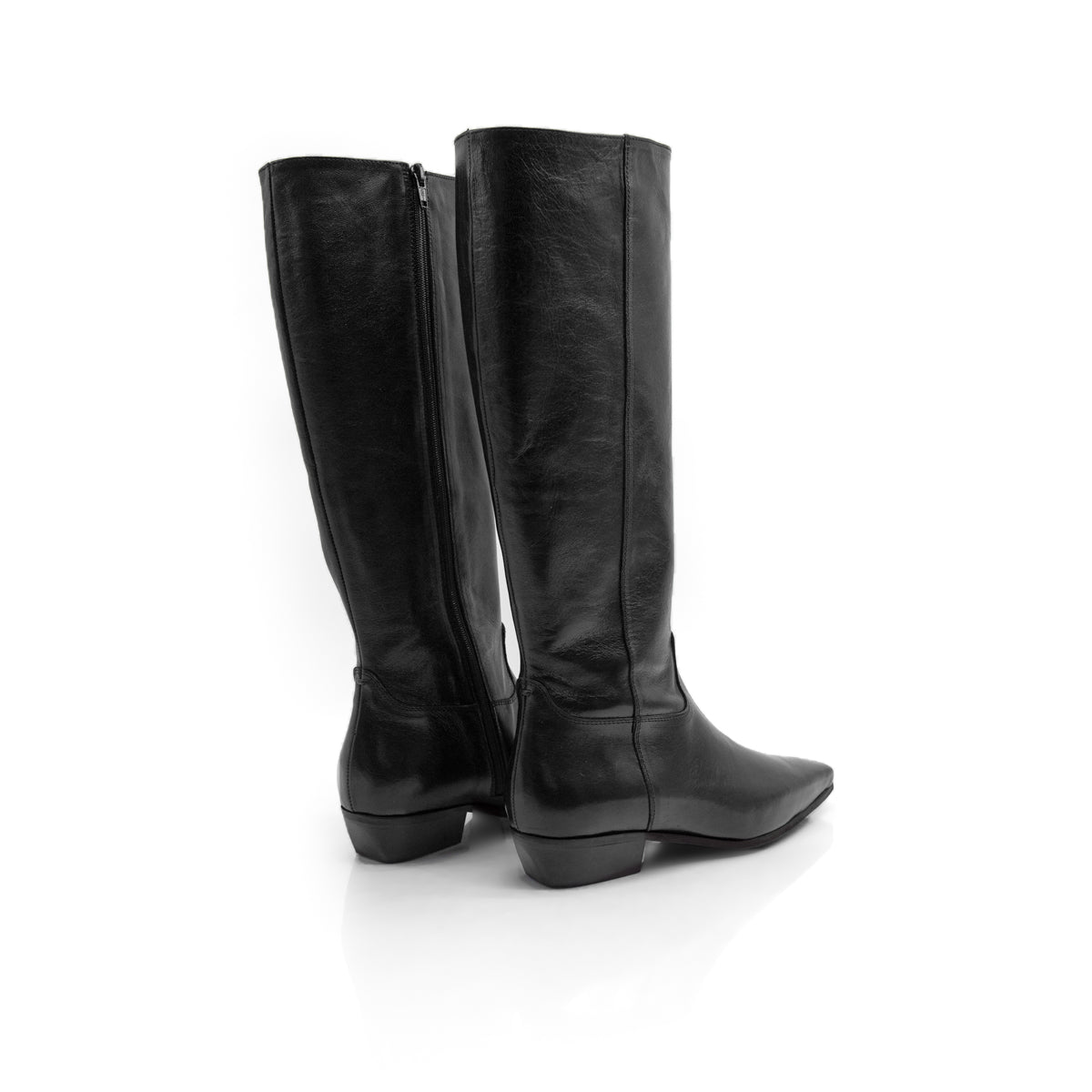 Figini - Tapered-toe boots in black tumbled nappa leather with 3 cm heel