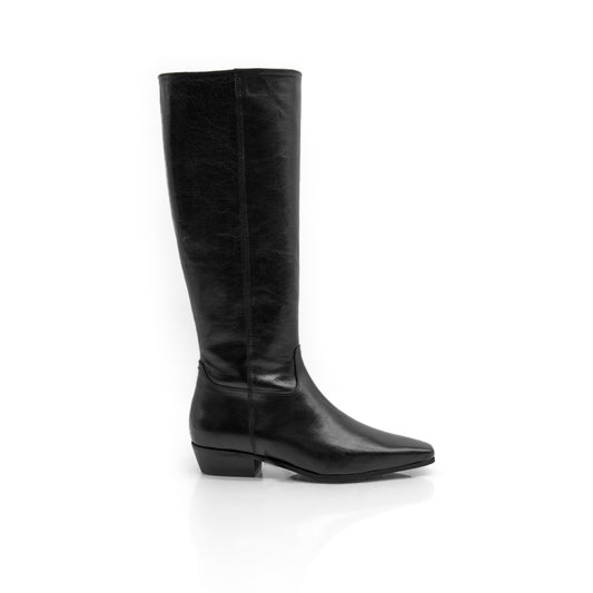 Figini - Tapered-toe boots in black tumbled nappa leather with 3 cm heel