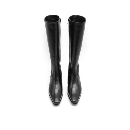 Figini - Tapered-toe boots in black tumbled nappa leather with 3 cm heel