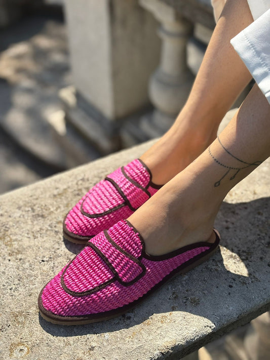 Figini - Sabot Friulane con passante in Rafia Fucsia