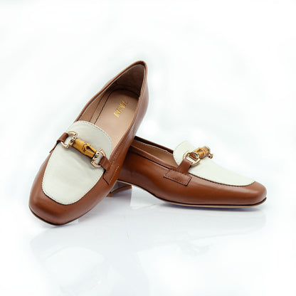 Figini - White and Tan Nappa Mocassins with Bamboo Detail