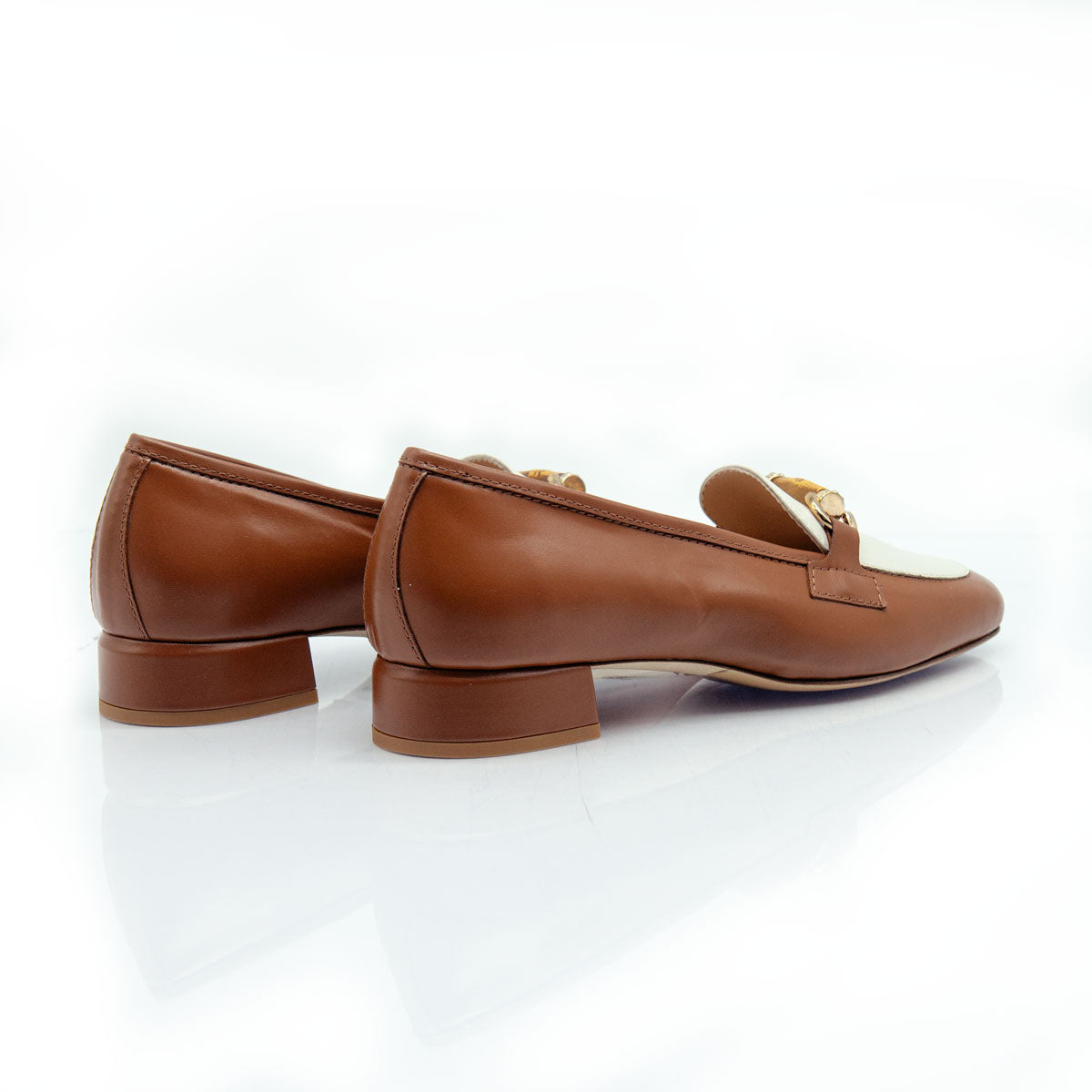 Figini - White and Tan Nappa Mocassins with Bamboo Detail