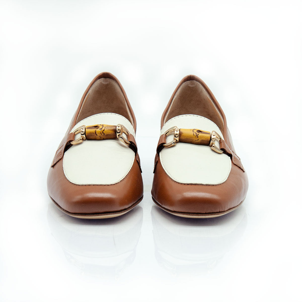 Figini - White and Tan Nappa Mocassins with Bamboo Detail
