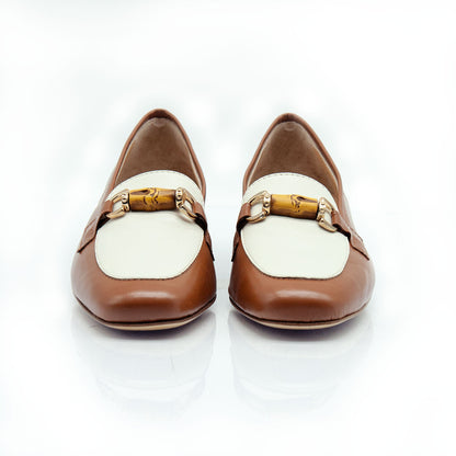 Figini - White and Tan Nappa Mocassins with Bamboo Detail