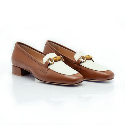 Figini - White and Tan Nappa Mocassins with Bamboo Detail