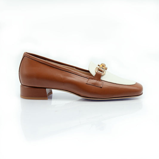 Figini - White and Tan Nappa Mocassins with Bamboo Detail