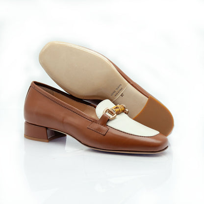 Figini - White and Tan Nappa Mocassins with Bamboo Detail