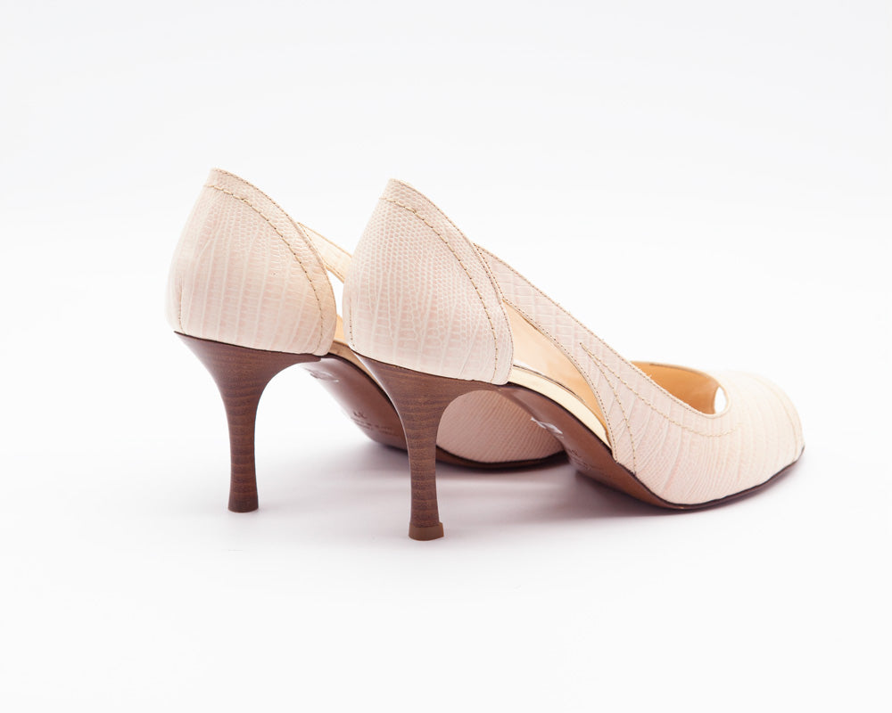Figini - Décolleté Open Toe in cocco e tacco di 7 cm Rosa