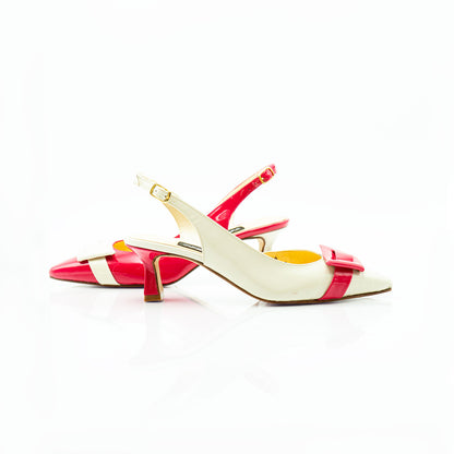 Figini - Slingback Asimmetriche con tacco di 5cm in in Vernice Beige - Fragola