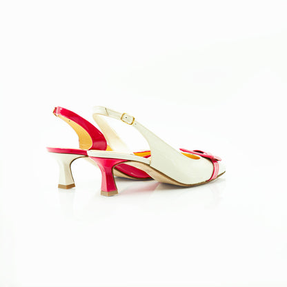 Figini - Slingback Asimmetriche con tacco di 5cm in in Vernice Beige - Fragola