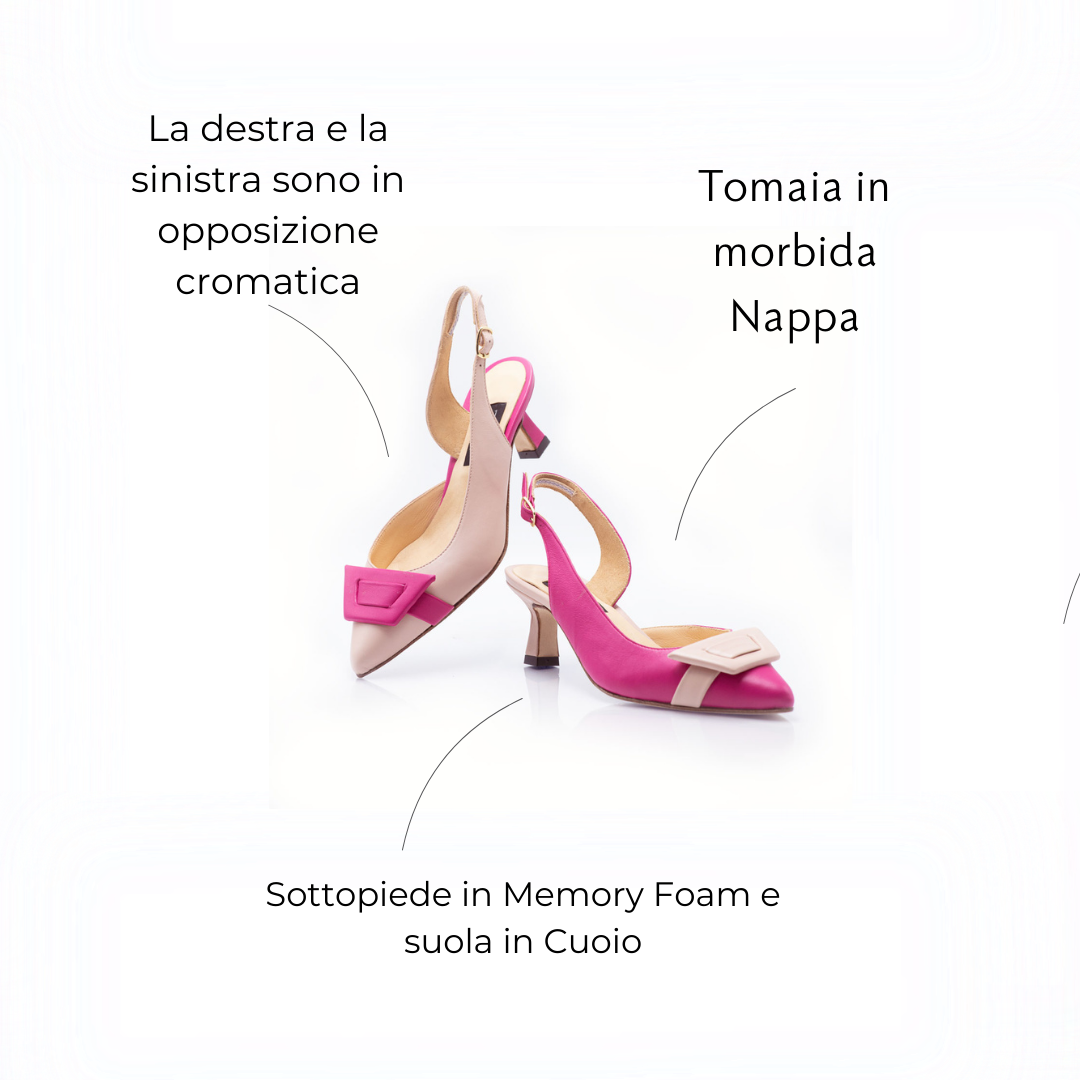 Figini - Slingback Asimmetriche con tacco di 5cm Fucsia - Rosa