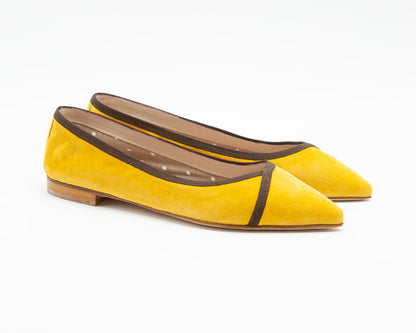 Figini - Pointed Toe ballet flat in Ochre Suede