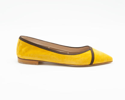 Figini - Pointed Toe ballet flat in Ochre Suede