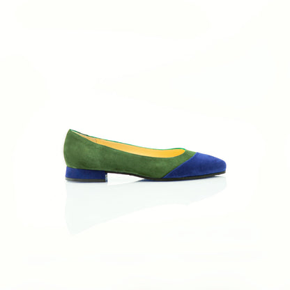 Figini - Décolleté asimmetriche con tacco di 2 cm in camoscio blu - verde