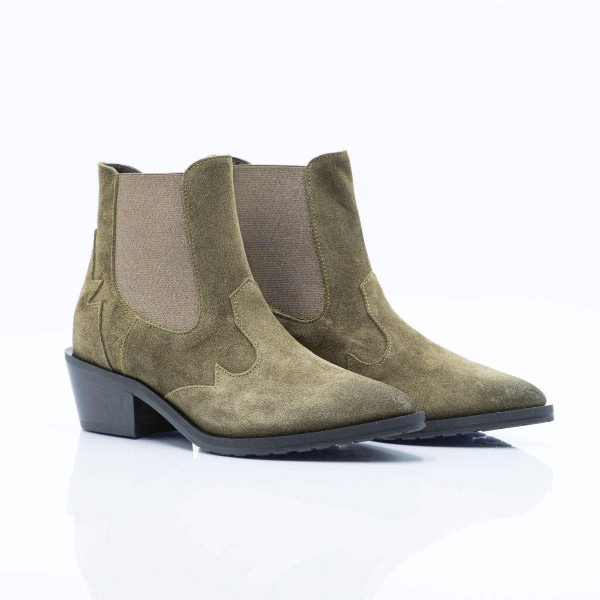 Figini- Moss Green Low Texan Boots with 5 cm Heel