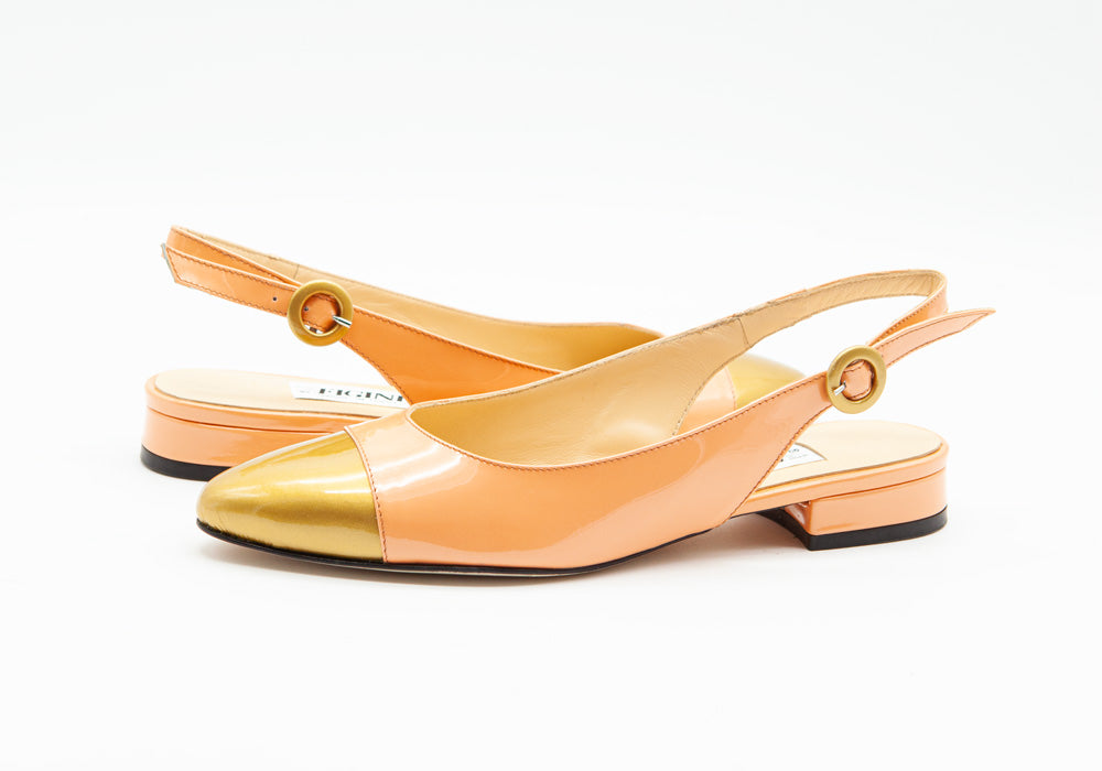 Figini - Slingback bicolore con tacco 2 cm in Vernice Pesca - Oro