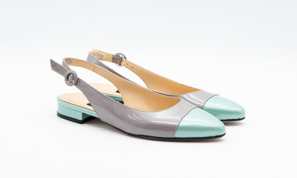 Figini - Slingback bicolore con tacco 2 cm in Vernice Grigia - Acqua