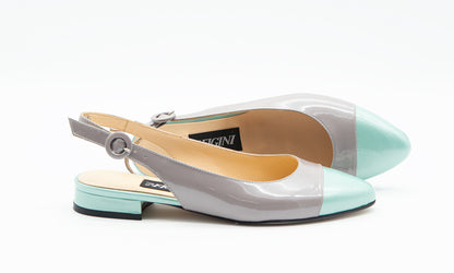 Figini - Slingback bicolore con tacco 2 cm in Vernice Grigia - Acqua