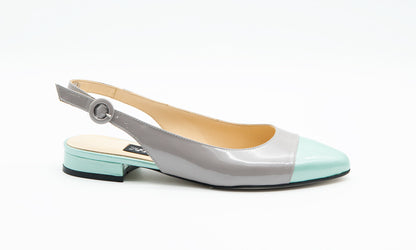 Figini - Slingback bicolore con tacco 2 cm in Vernice Grigia - Acqua