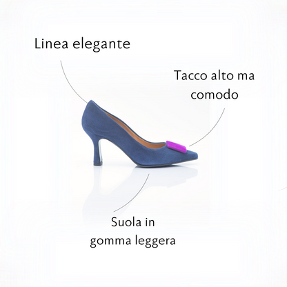 Figini -Blue and Pink Pump with Square Buckle and 7cm Heel