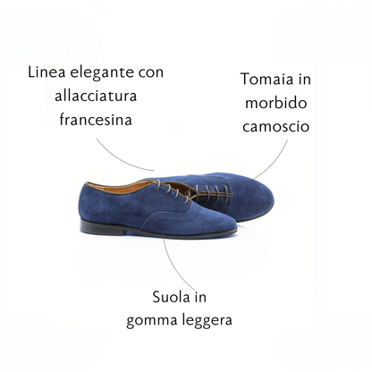 Figini - Allacciata Francesina in camoscio Blu - Figini Milano