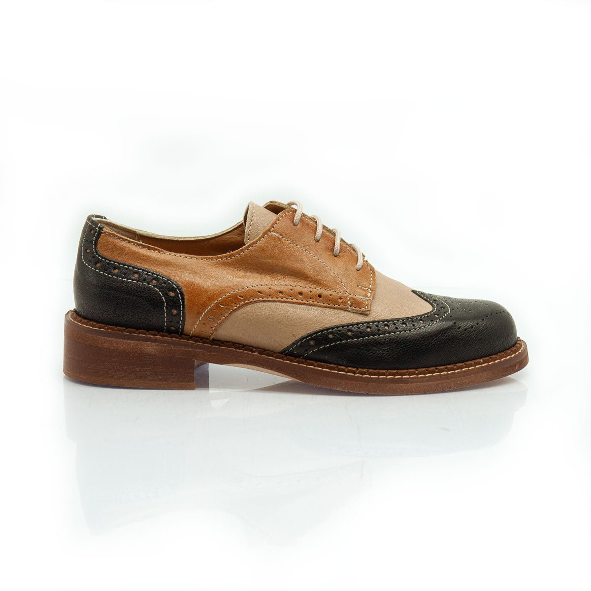 Figini - Allacciate Derby Coda di Rondine in Nappa Nero Beige Cuoio - Figini Milano